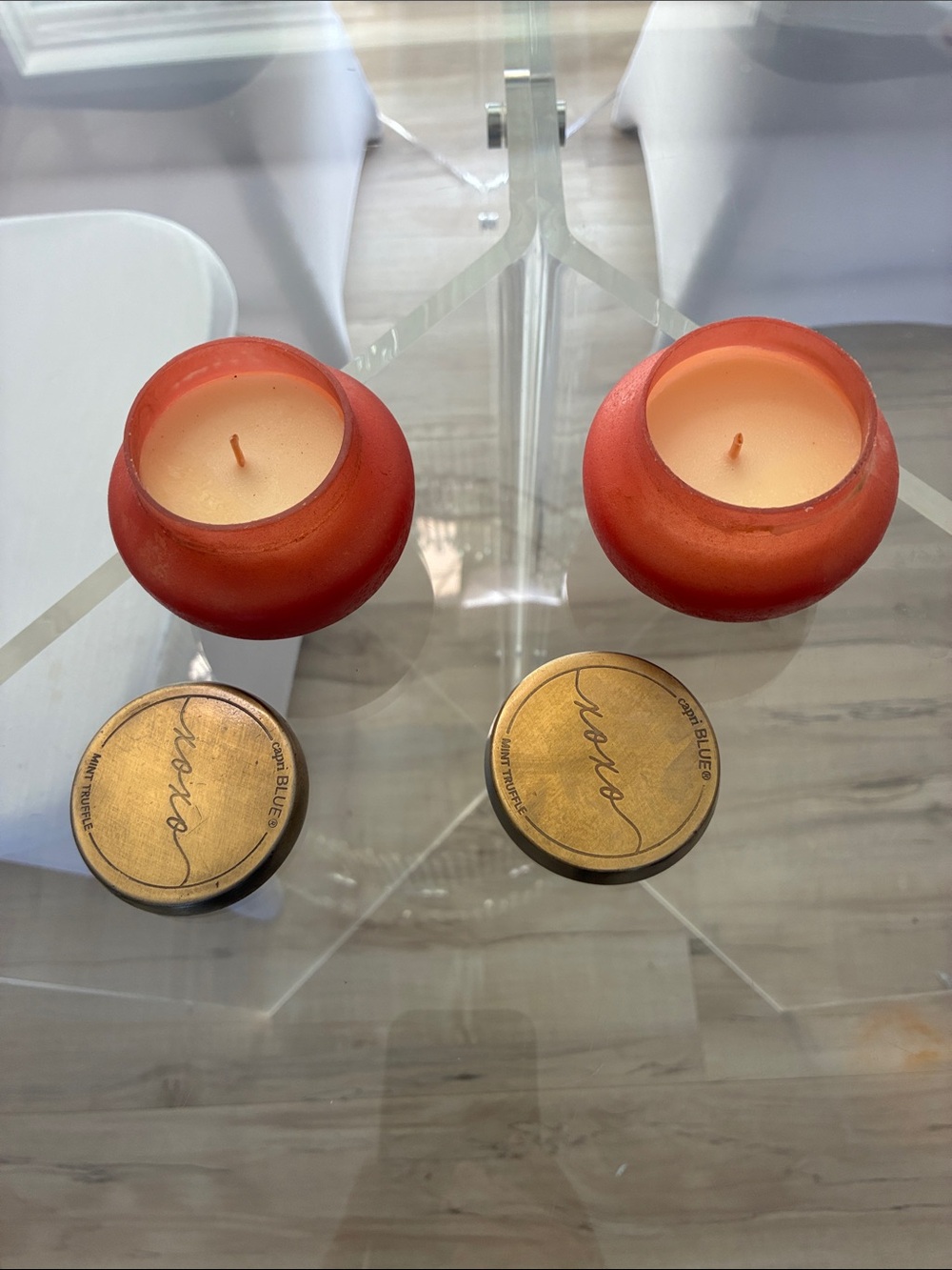 Nordstrom Red Glass Jar Candles with Gold Lids set of 2